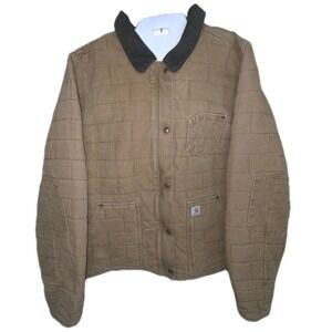 Carhartt Quilted Canvas Barn Coat Corduroy Collar Workwear Brown Men L